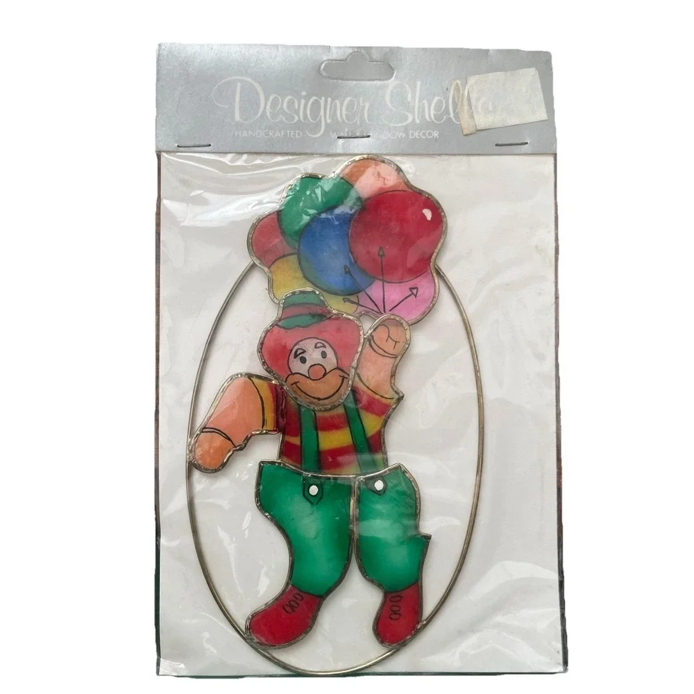 Vintage Seashell Clown with Balloons Stained Glass Suncatcher Kids Children Room